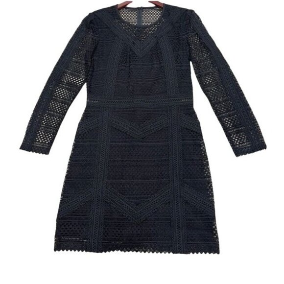 Kooples Black Geometric Guipure Long-Sleeve Mini Dress Size 2 US Med NWT $485 - Picture 11 of 16